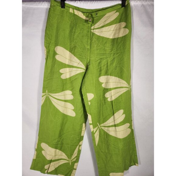 MetroStyle Womens Plus Linen Pants DragonFly Print Kitschy Fairycore Luxe 18 - Picture 1 of 5
